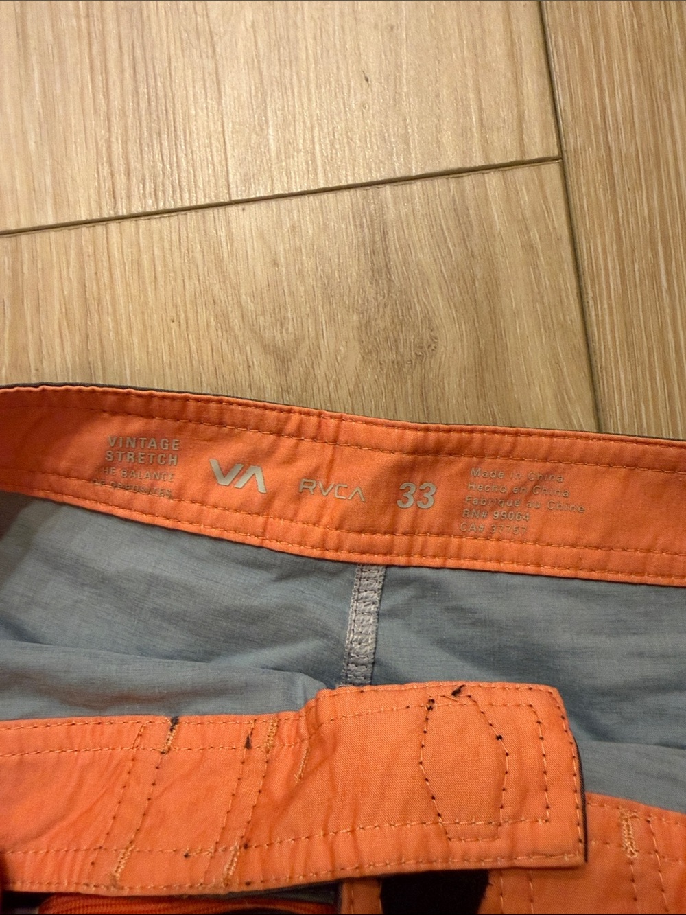 RVCA Men’s Charcoal Gray Swim Board Shorts with Orange Trim - Picture 4 of 5